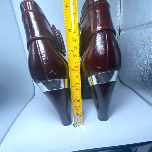 Burgundy Leather Ankle Boots With Silver Buckle & Pointed Toe - Picture 4 of 10